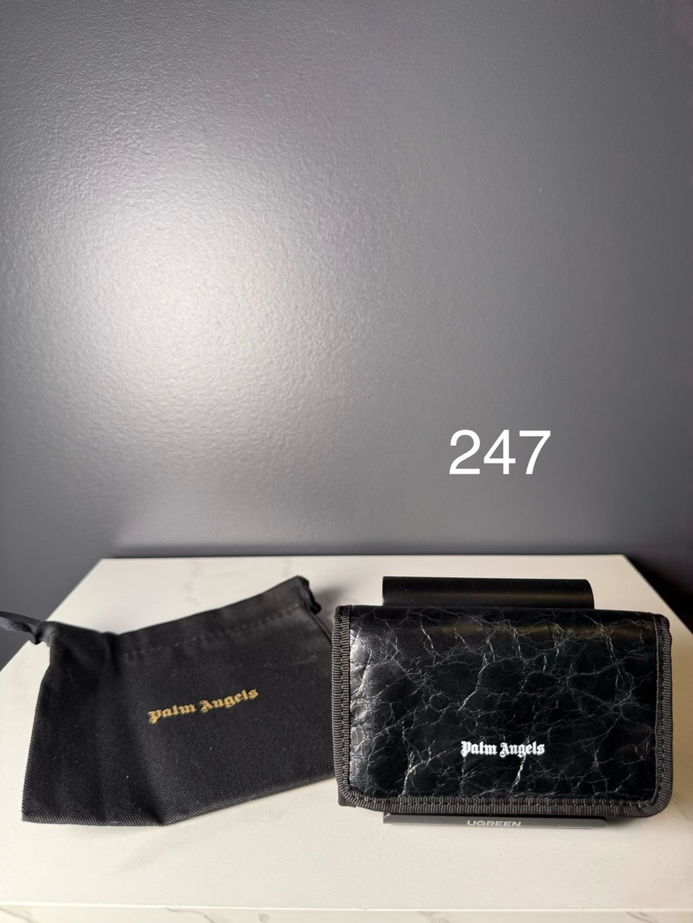 Palm Angels Black Cracked-Leather Card & Key Holder
